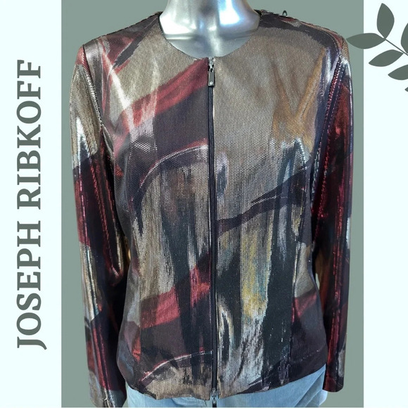 Joseph Ribkoff Jacket Iridescent Metallic Zipper Front Evening Jacket Gold Sz 10 - Picture 7 of 7